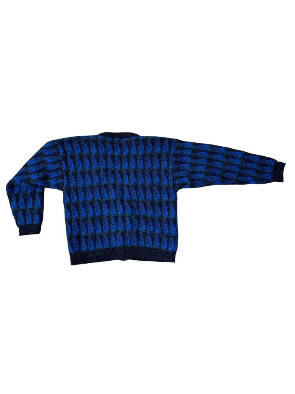 Vintage Cardigan Sweater XL Blue Black Concrete Mix 1980s Hong Kong Geometric - Picture 3 of 6